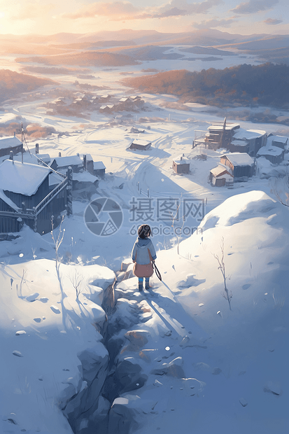 雪地里的少女图片