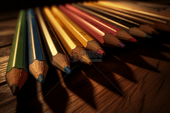 一排彩色木质铅笔图片