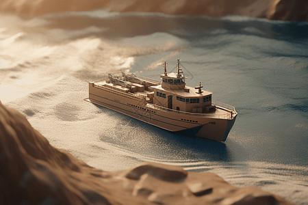 在大海里航行的货轮模型图片