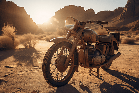 荒漠复古摩托车图片
