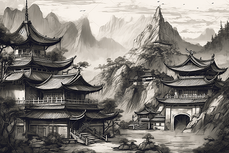 古老的中国寺庙背景图片