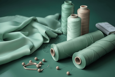 缝纫裁剪清新面料和针线包设计图片