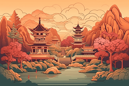 中国寺庙纸艺背景图片