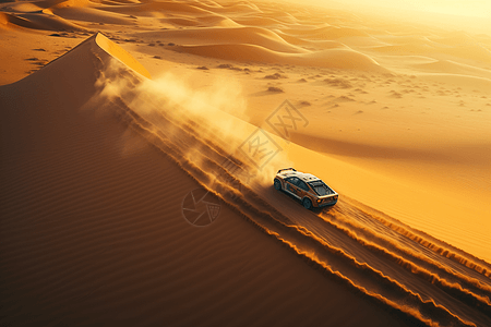 自动驾驶汽车驰骋沙漠背景