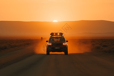 自动驾驶汽车在沙漠中驰骋图片
