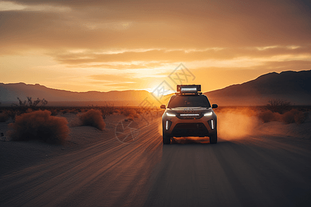 未来派汽车穿越沙漠3D渲染图图片