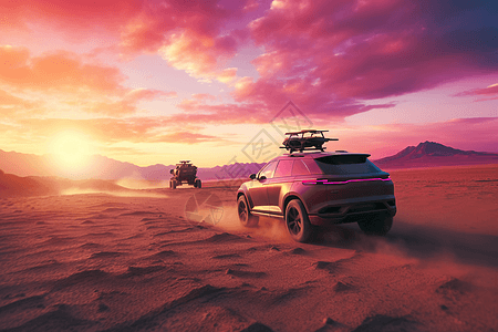 未来派汽车穿越沙漠渲染图图片