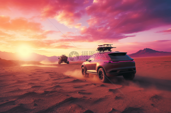 未来派汽车穿越沙漠渲染图图片