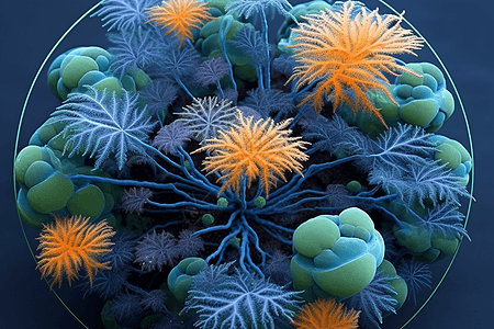 蓝色橙色配色3d渲染植物背景图片