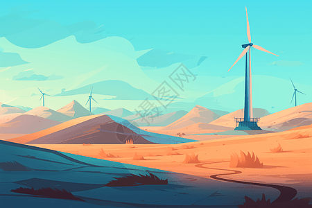 沙漠中的风力涡轮机图片