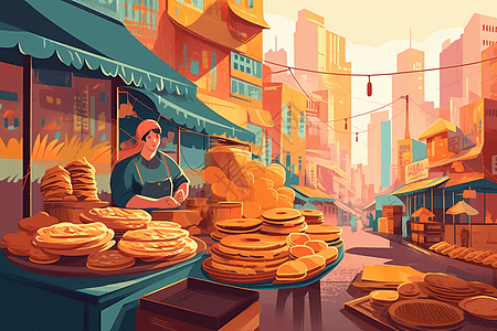 街头市场烧饼店插图图片