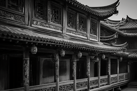水墨柱子中国风传统建筑背景