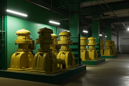 工厂室内黄色的泵站设计图片