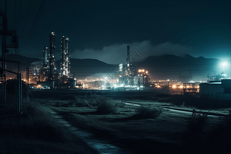 夜间工业建筑场景图片