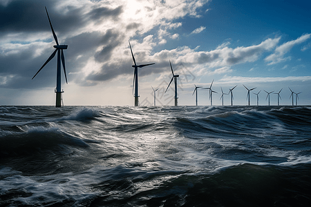 海上的风力发电机图片