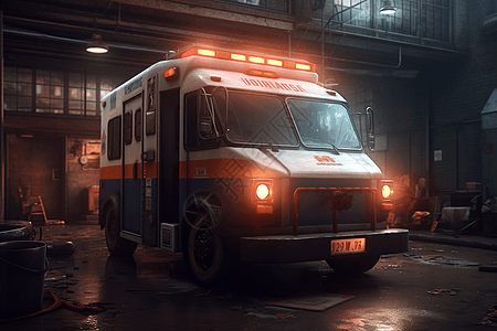 夜晚城市中的救护车背景图片