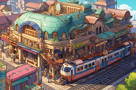 日漫风格火车站背景图片