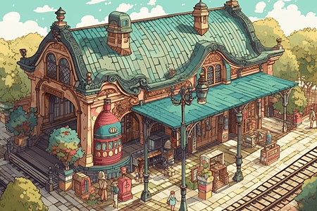 动画火车站背景图片