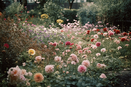 充满花朵的花园背景图片