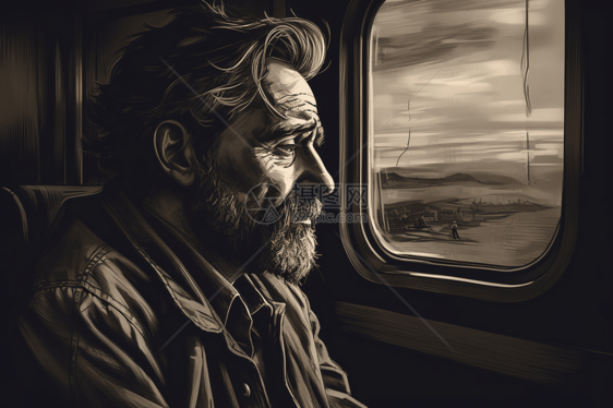 火车上的老人图片