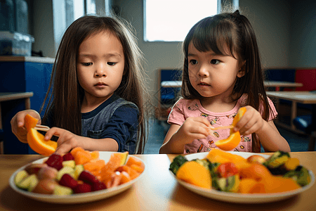 两个可爱的小女孩在吃东西图片