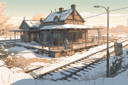下雪的火车站台图片