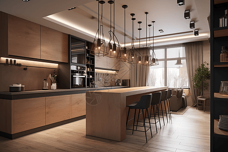 现代感的开放式厨房设计背景图片