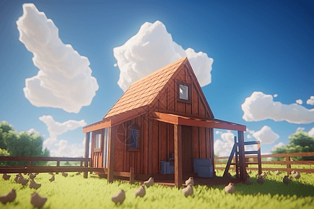农场木屋阳光明媚的小屋插画