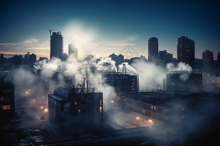夜晚烟雾下的工厂图片