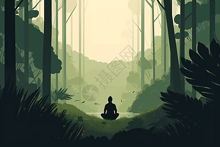 女子瑜伽绿色森林中的人插画