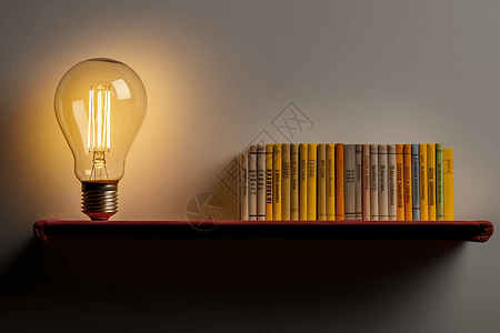 书架上的灯泡模型图片