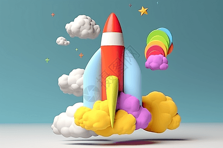 彩色火箭冲上天空图片