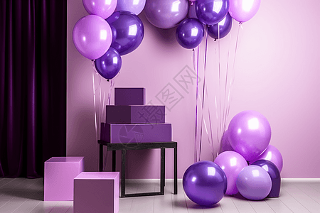 紫色气球布置的舞台图片
