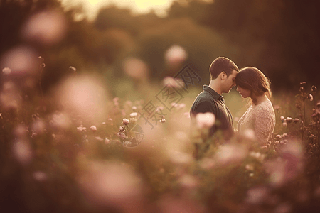 接吻男女花园中的浪漫情侣背景