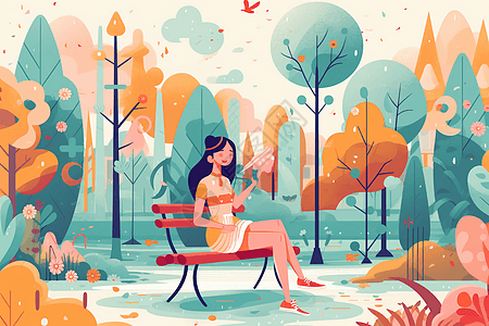 女人在公园坐着插图图片