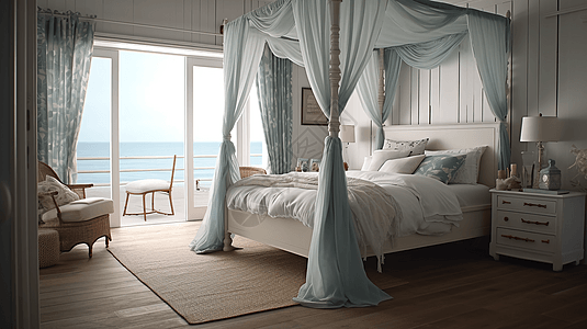 以沿海为主题的卧室图片