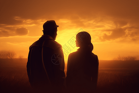 一对夫妇站在日落前图片