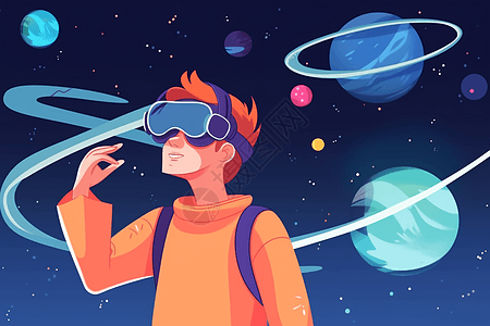 男人vr眼镜看银河平面插图图片素材