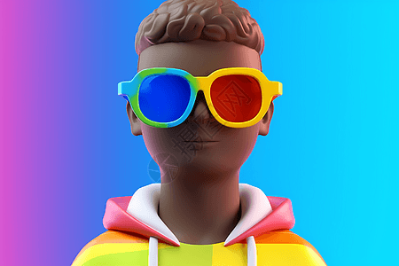 带彩虹太阳镜的3d插图人物图片