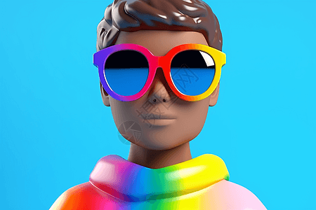 带彩虹太阳镜的3d插图男性图片