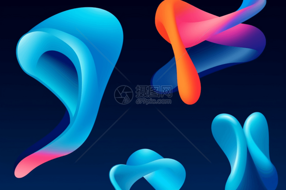 3d抽象彩色扭曲液体形状创意设计元素图片