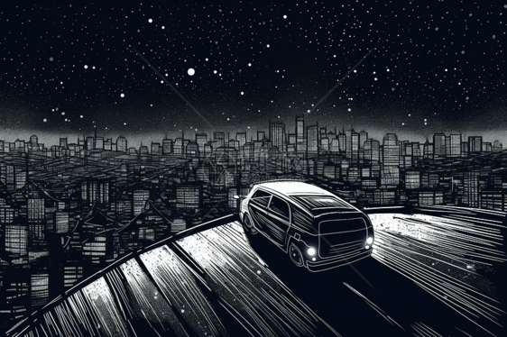无人驾驶汽车在城市中插画图片