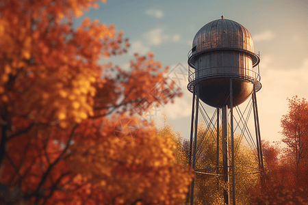 秋天的水塔设计图图片