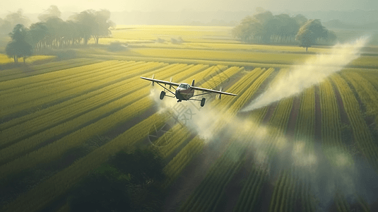空中农作物除尘技术的绘画图片