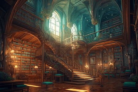 童话城堡中的图书馆图片