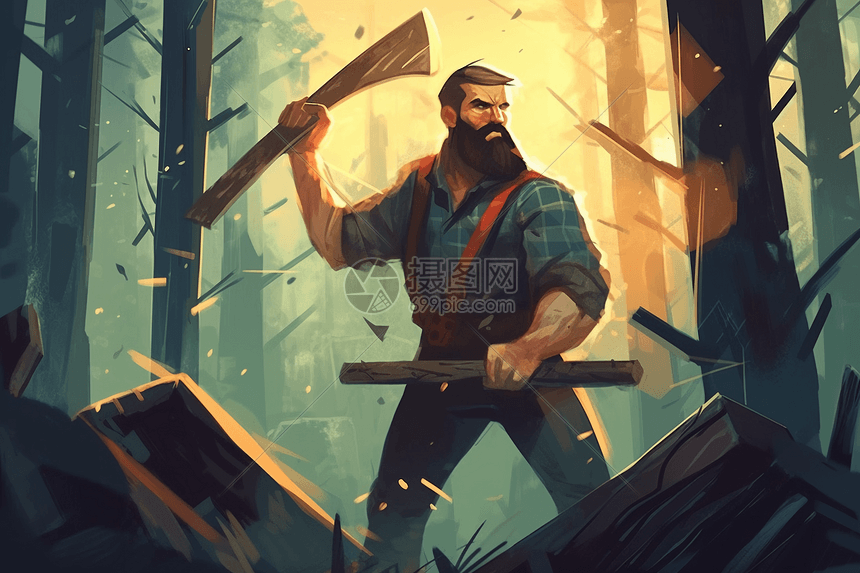 伐木工人用斧头砍树插图插画图片下载-正版图片600058925-摄图网