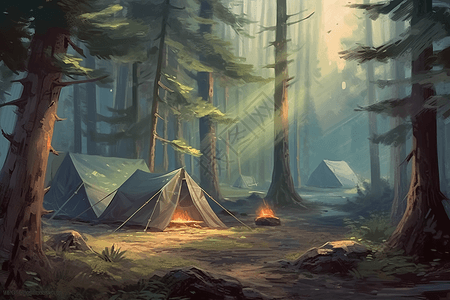 森林露营场景的画图片
