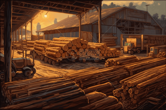 木材行业的绘画图片
