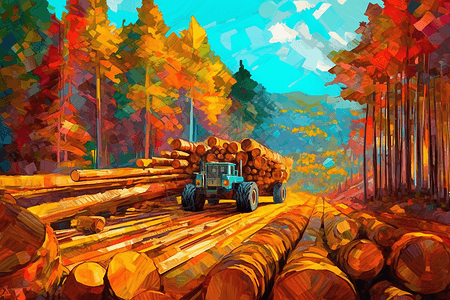 木材采伐场景插画图片