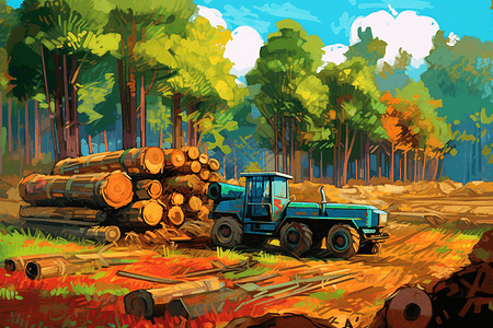 木材采伐的插画图片